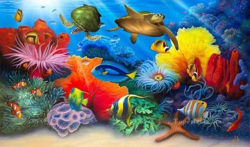 monde mondial Tableau Peinture - Turtle Reef Monde sous marin